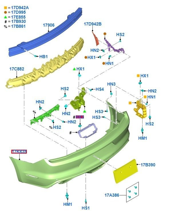 ZDERZAK TYLNY MUSTANG 2015-17 - BEZ CZUJNIKÓW _ 2017275 _ FR3B-17D781-AKPRAA _ FR3Z-17K835-AA _ GTU_07
