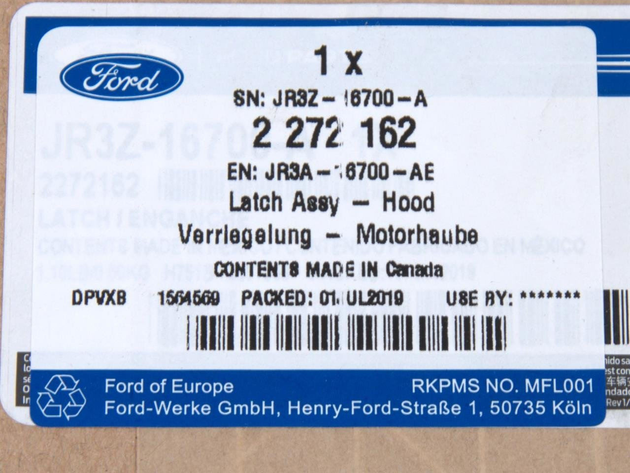 ZAMEK MASKI FORD MUSTANG 2017- OE _ 2272162 _ JR3A-16700-AE _ JR3Z-16700-A