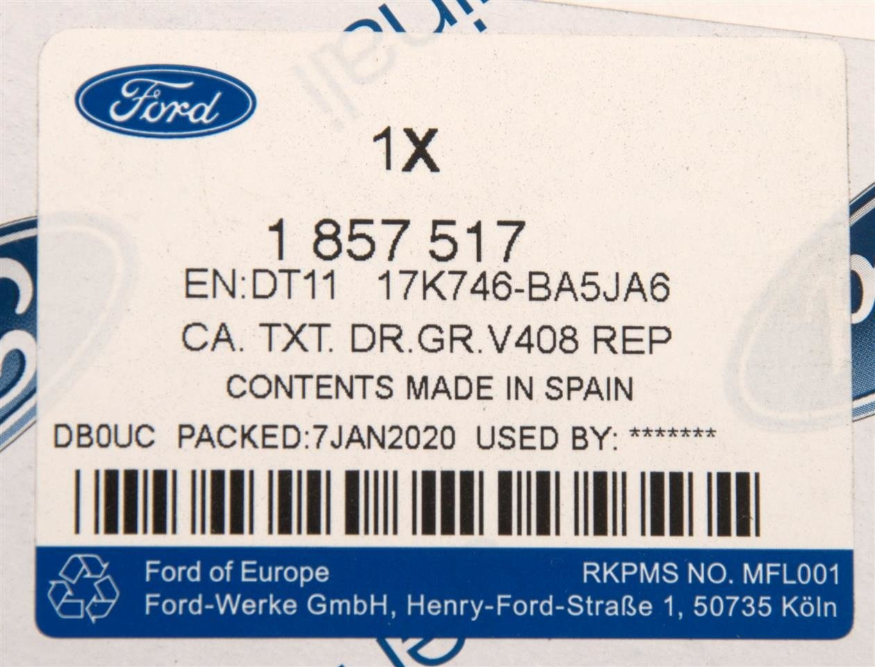 NAKŁADKA OBUDOWA LUSTERKA PRAWA CONNECT 2013- _ 1857517 _ DT11-17K746-BA5JA6 _ DT1Z-17D742-BA _ GTU_07