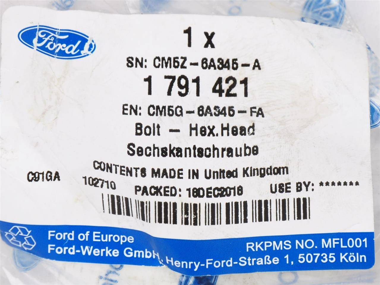 ŚRUBA KOŁA PASOWEGO FORD 1,0 EB M16X70 _ 1791421 _ CM5G-6A345-FA _ CM5Z-6A345-A