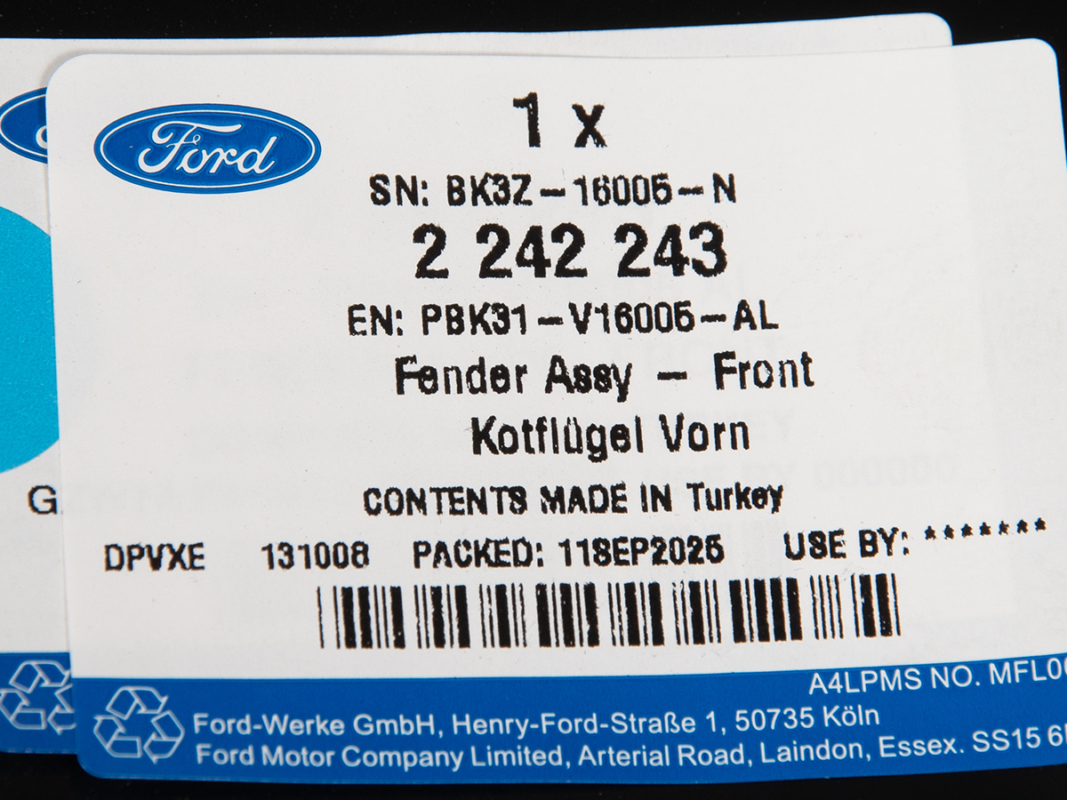 BŁOTNIK PRAWY TRANSIT 17- / WSZ.BUS,KOMBI,DCIV,ZWYK.VAN BAGAZ., ANTENA DACHOWA / _ 2242243 _ PBK31-V16005-AL _ GTU_07