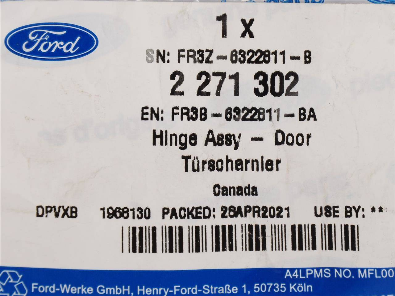ZAWIAS DRZWI LEWYCH DOLNY MUSTANG 2015- /18- _ 2271302 _ FR3B-6322811-BA _ FR3Z-6322811-B